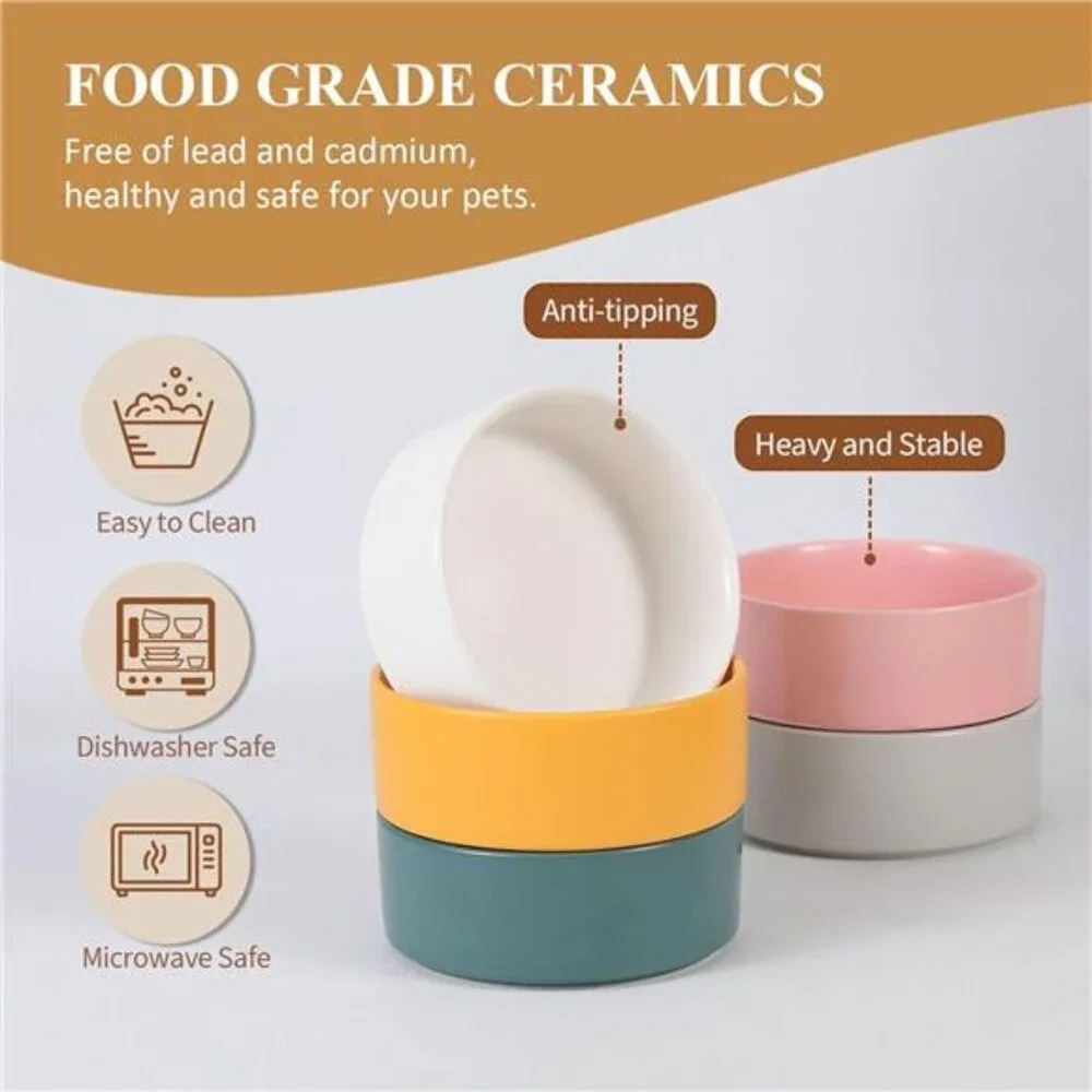 Elevated Ceramic Cat Bowl - Cat Food Bowl with Bamboo Stand - Raised Dog Dish